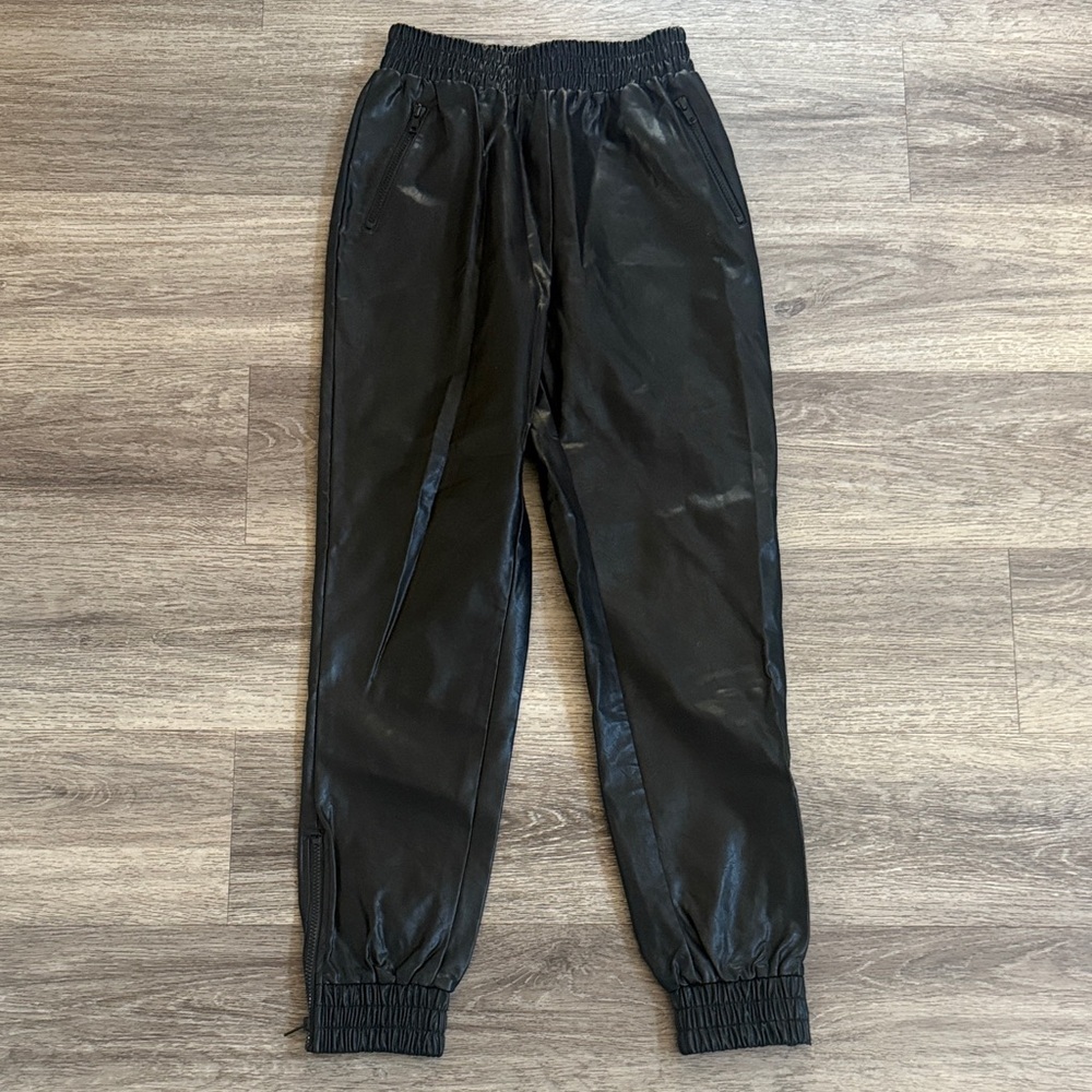 superdown Black Track Pants High Rise Faux Leather Jogger Small